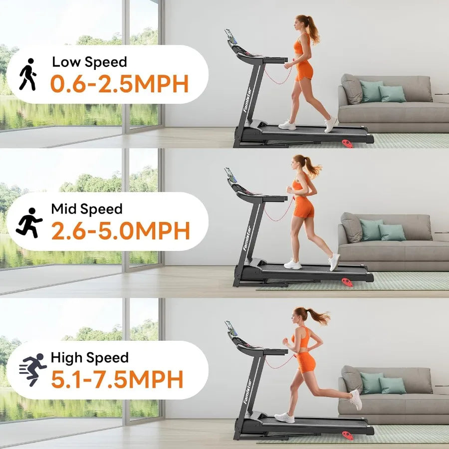 Treadmill with Incline for Home, Folding Treadmill with 300LBS Capacity, 7.5MPH, 16'' Wide Belt, 64 Programs, Shock Absorption,