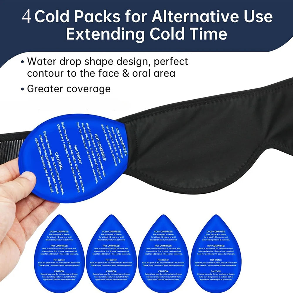 Wisdom Teeth Ice Pack Head Wrap for Pain Relief  Cold Hot Therapy for Face Jaw & Oral Surgery with 4 Gel Packs, Tooth Extraction