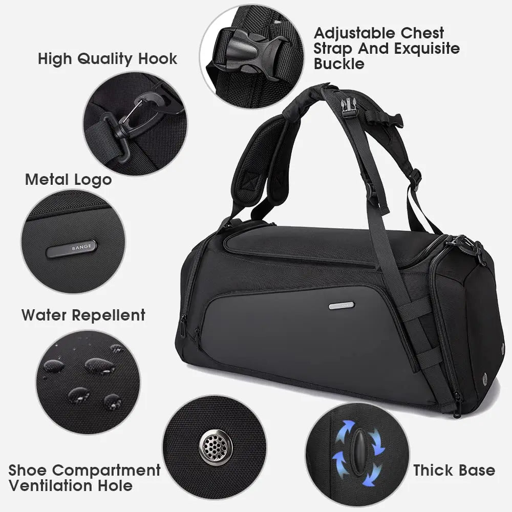 Bange Unisex Gym bag for Men Suitcase Multifunction Backpack Large Waterproof Anti-stain Men Duffle Bag Travel Hand Luggage Bags