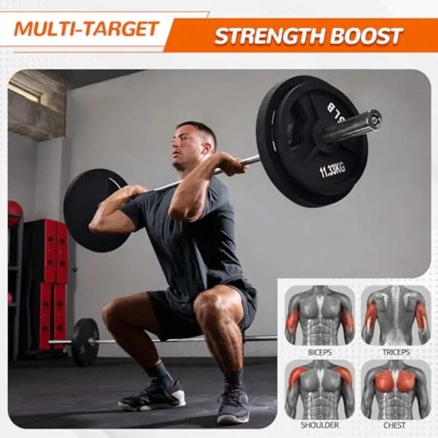 2-Inch Cast Iron Barbell Set Including Multiple LBS Weight Plates and 6FT Barbell Set Multiple