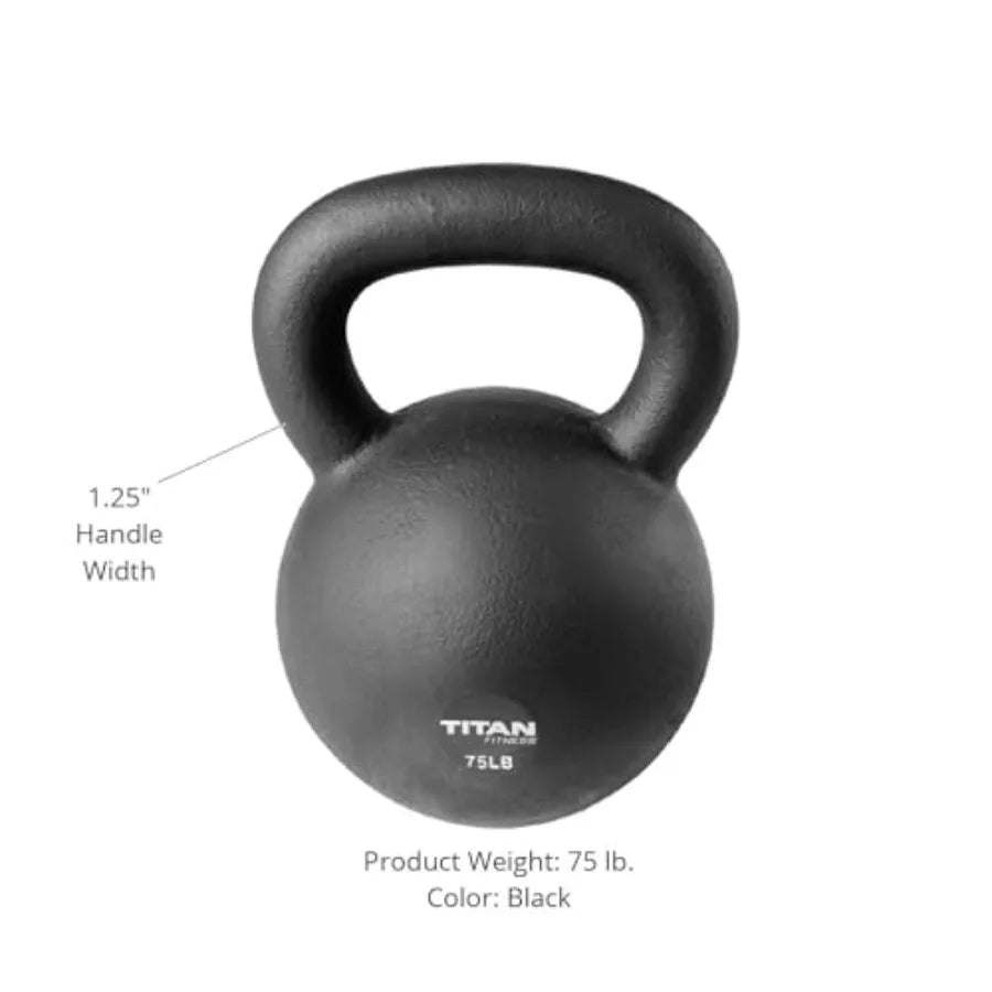 75 LB Cast Iron Kettlebell Single Piece Casting with LB Markings for Full Body Workout Durable Steel Finish