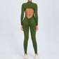 Hearuisavy Summer V Back Sports Jumpsuit Yoga Clothes Rompers Women Long Sleeveles Workout Bodysuits Backless One-piece Suit