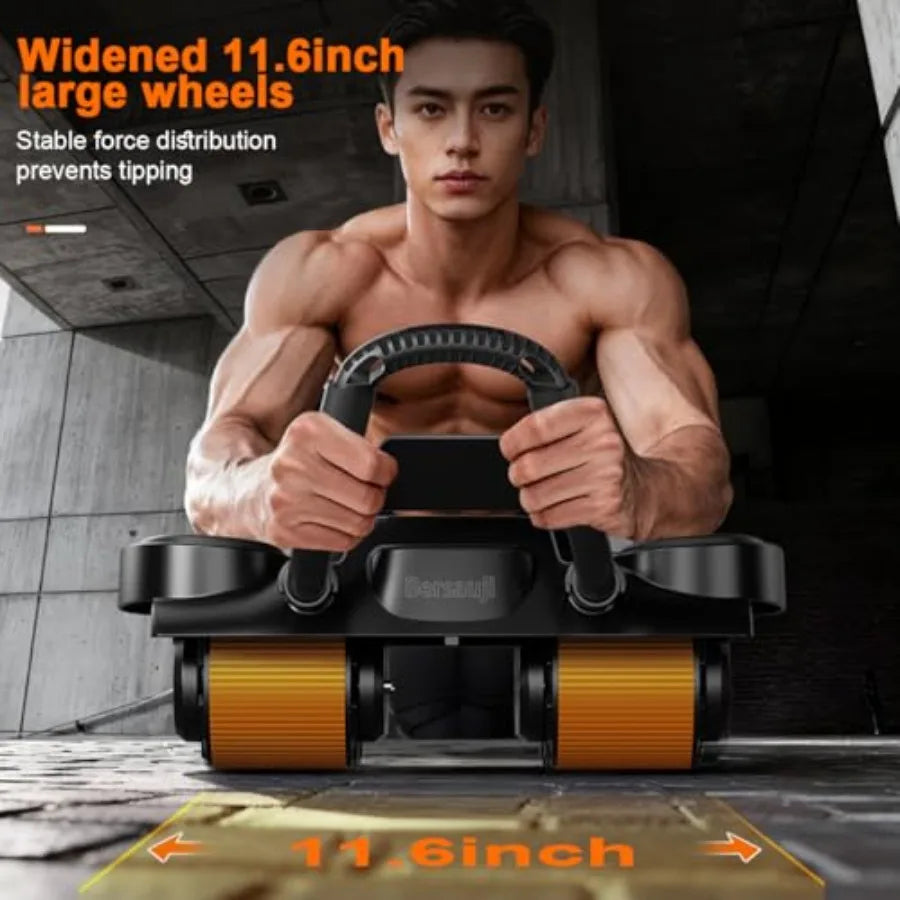 Ab Roller Wheel with Knee Mat - Abdominal Exercise Roller with Elbow Support Automatic Rebound for Women Men Black Core Strengt