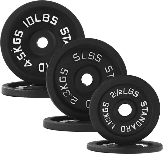 Standard 1-Inch Barbell Weight Plates, 2.5-45 LB for Home Gym Strength Training with Deep Grip