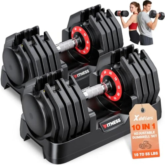 Adjustable Dumbbell Set of 2 25/55/80LB Fast Adjust Weights with Anti-Slip Metal Handle Compact Home Gym Equipment for M