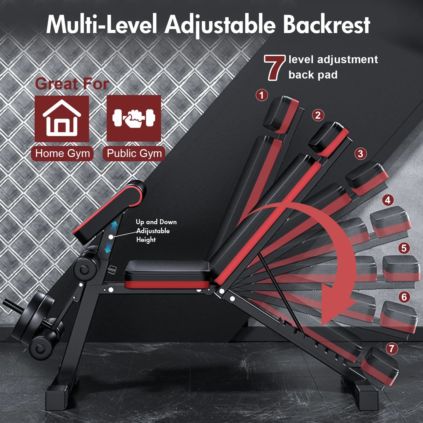 7-Level Foldable Adjustable Weight Dumbbell Bench Incline Multifunctional Bench/Headrest Leg Extended 770 lbs for Home Workouts
