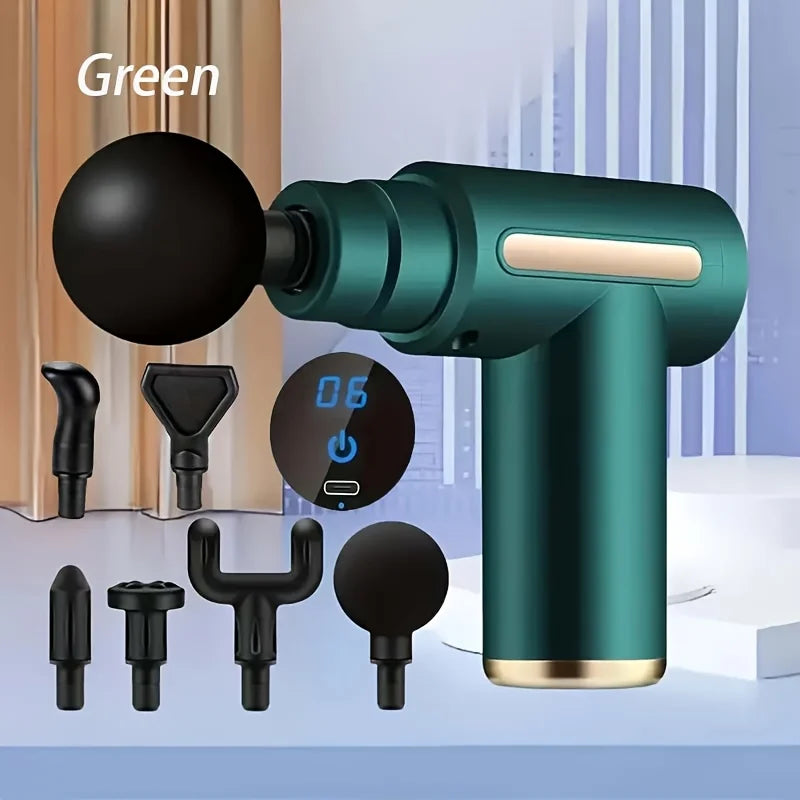 Fitness Hammer Compact Deep Tissue Massager -USB Rechargeable Fascia Gun Muscle Massage Device Featuring 4 Interchangeable Heads