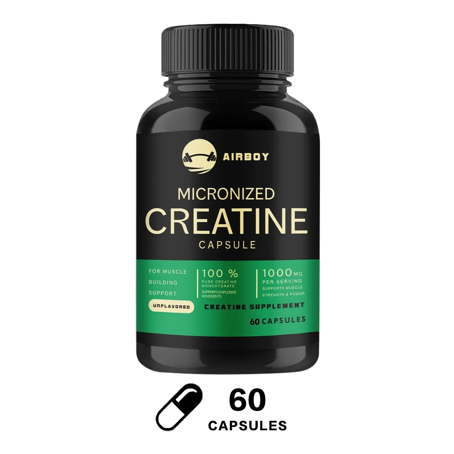 Creatine Monohydrate Capsules - Strength, Muscle, Performance Supplement for Men and Women, Non-GMO and Gluten-Free
