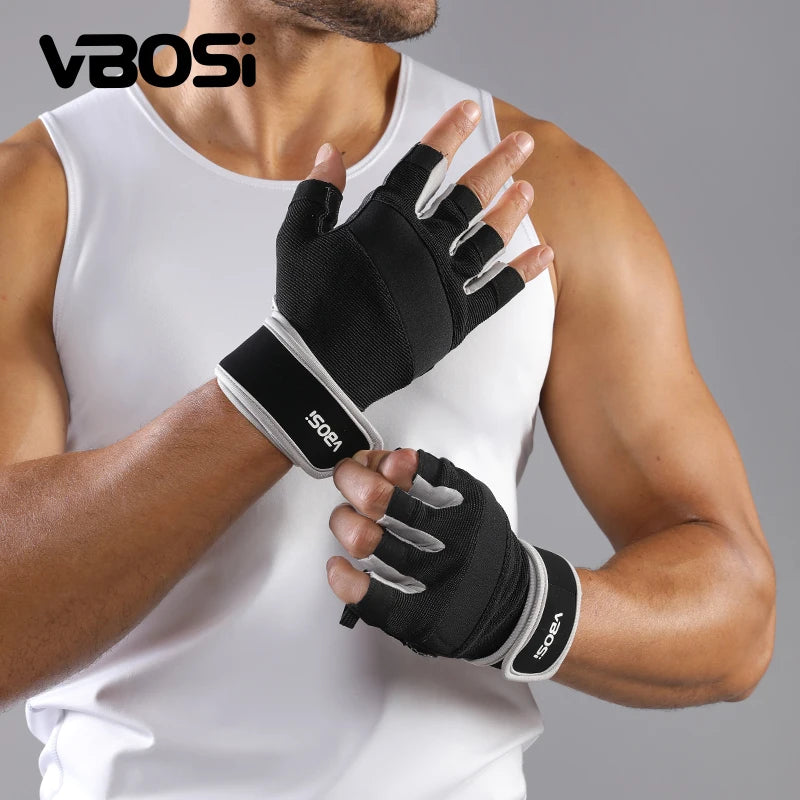 VBOSi Anti-Slip Silicone Breathable Half Finger Sports Gloves for Deadlift Wrist Support with Adjustable Straps for Women Men