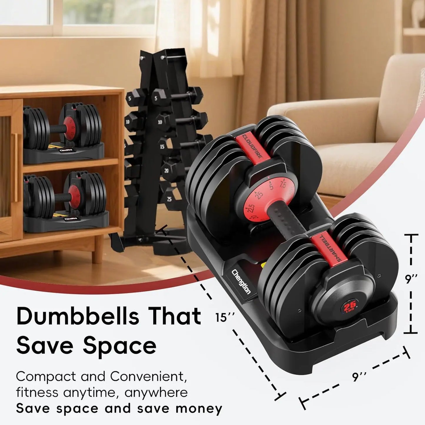 Adjustable Dumbbell Set of 2, Quick Weight Change for Home Gym Workout with Anti-Slip Handle
