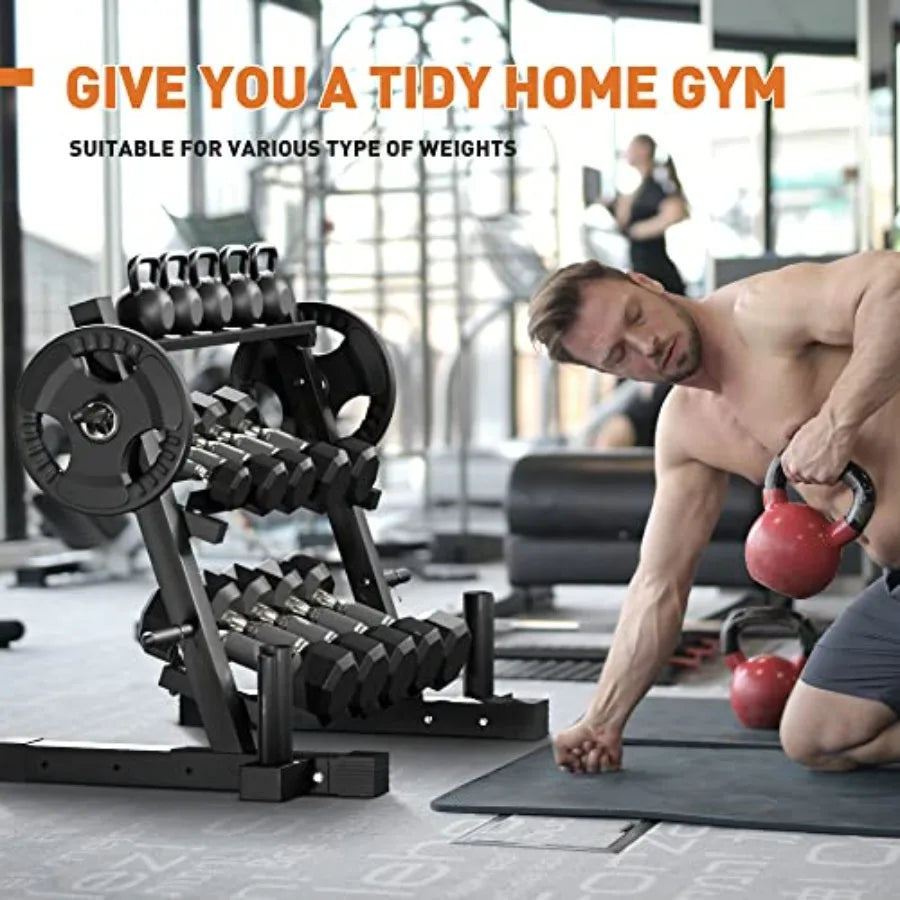 3 Tier Adjustable Width Dumbbell Rack Stand for Dumbbells and Weight Plates Storage Black