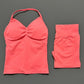 Yoga 2 Pieces Gym Set Women Backless Halter Tops High Waist Seamless Shorts Gym Suit Fitness Sports Bras Sportswear Workout Sets