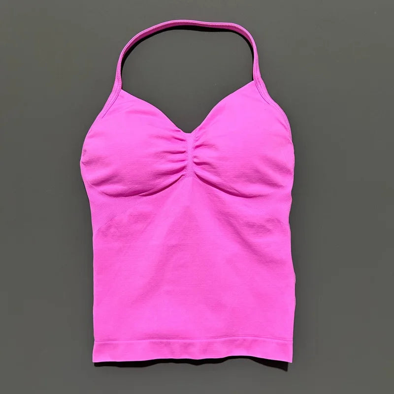 Gym Halter Top Woman Longline Strappy tank Padded Yoga Clothing Removable Cups Yoga Tank Tops Fitness Workout Running Activewear