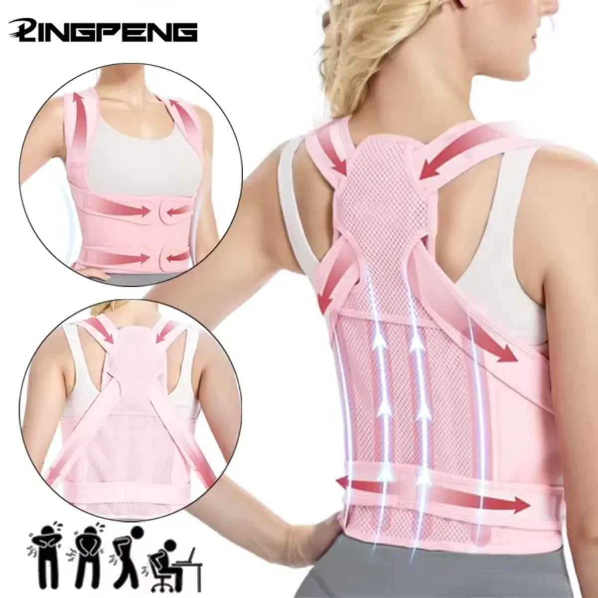 Back Brace and Posture Corrector for Women and Men Adjustable and Lightweight Straightener for Scoliosis Hunchback Correction