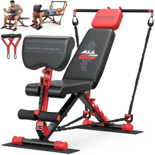 Foldable Workout Bench with Variable Resistance Training Set 880LBS Adjustable Weight Bench in Black with Leg Extension and Pre