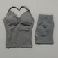 Yoga 2 Pieces Gym Set Women Backless Halter Tops High Waist Seamless Shorts Gym Suit Fitness Sports Bras Sportswear Workout Sets