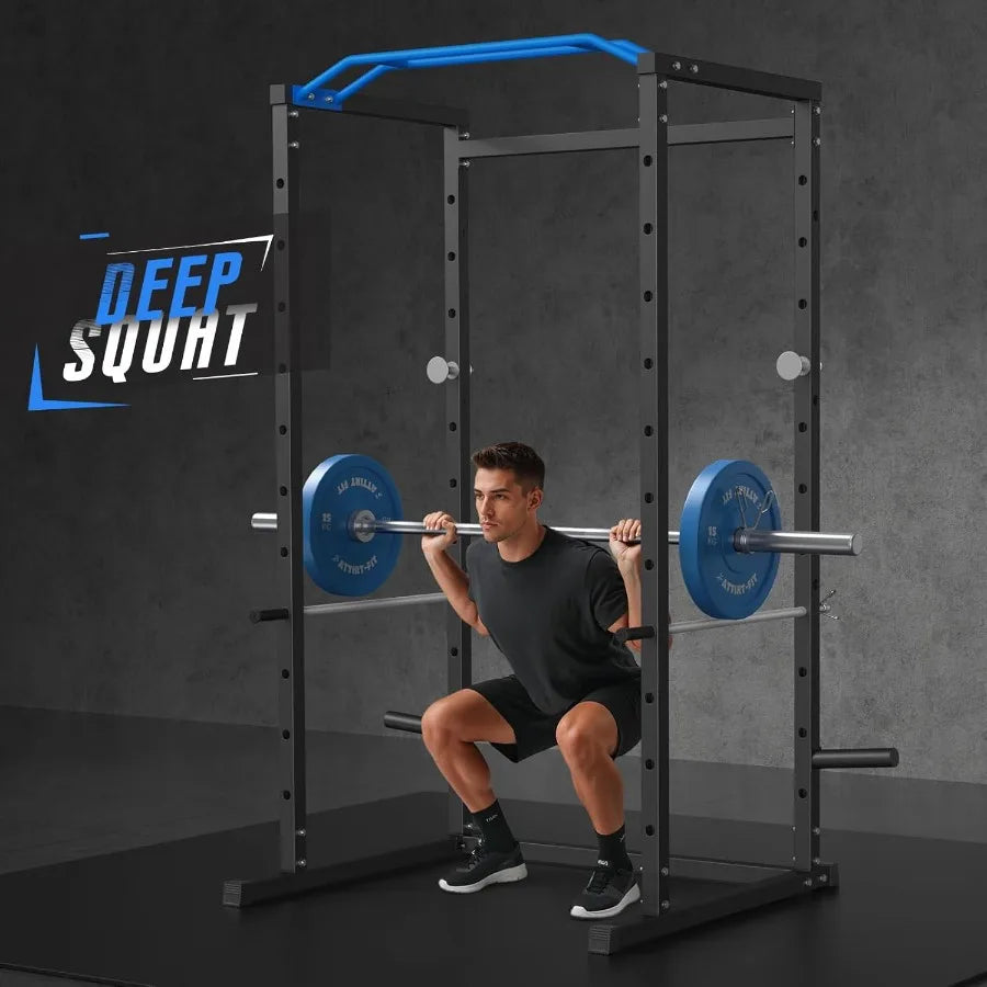 Power Cage MultiFunctional Squat Rack for Home Gym with Cable Crossover System 1600LBS Weight Capacity Strength Training Equipm