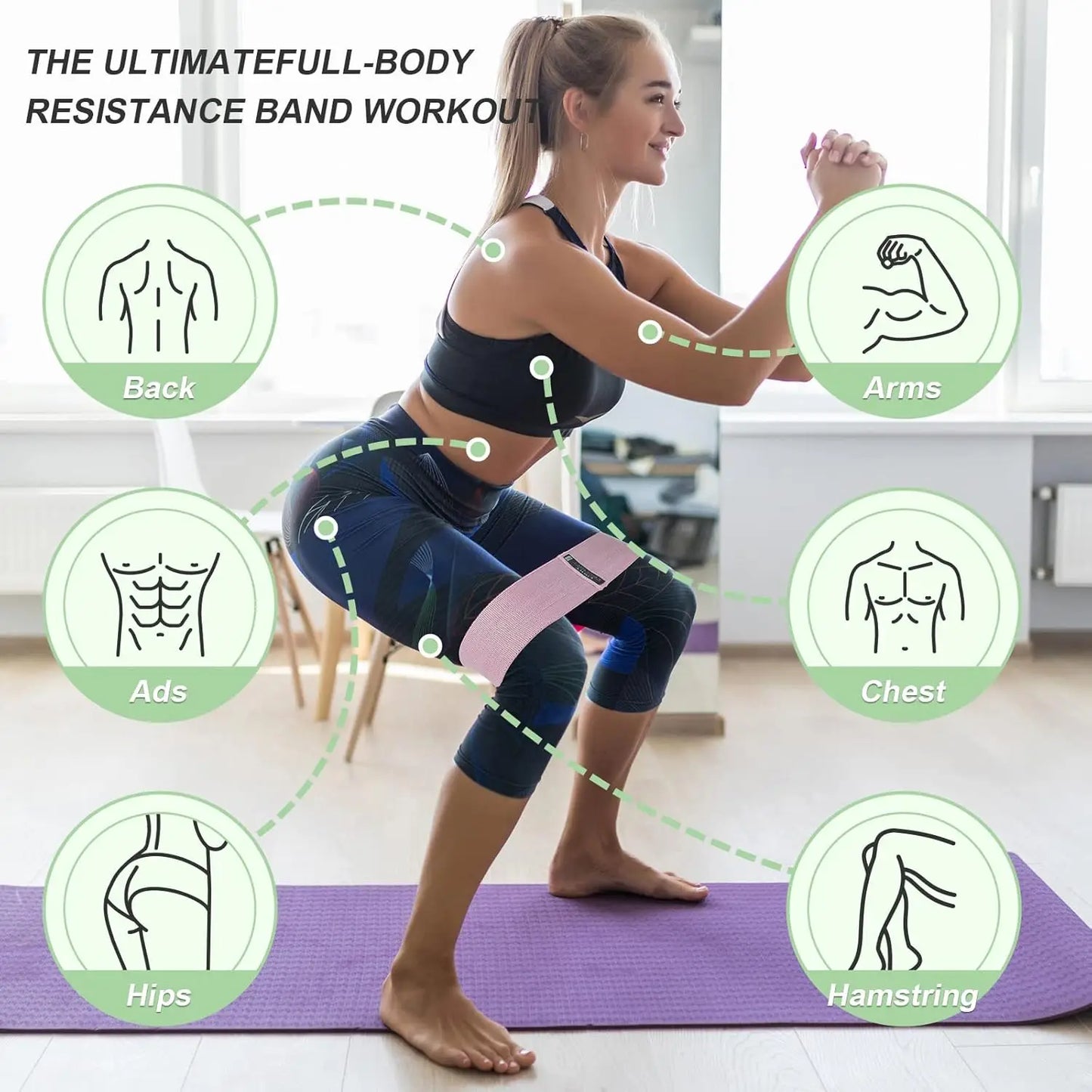 Resistance Bands Set for Full Body Workout, Exercise Bands for Legs and Butt, Yoga Pilates Fitness Equipment