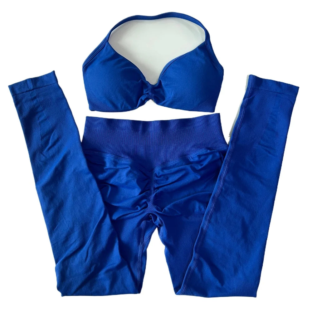 2 Pieces Set For Woman Strappy Yoga Bra Sports Top Workout Leggings Set Seamless Gym Set Fitness Clothes Outfit Activewear