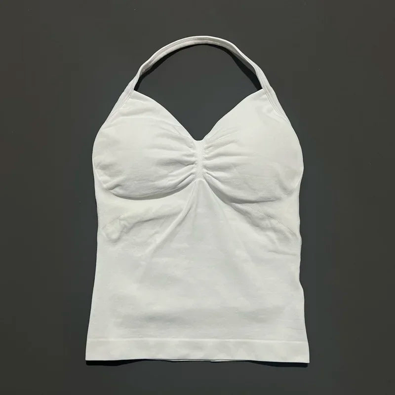 Gym Halter Top Woman Longline Strappy tank Padded Yoga Clothing Removable Cups Yoga Tank Tops Fitness Workout Running Activewear