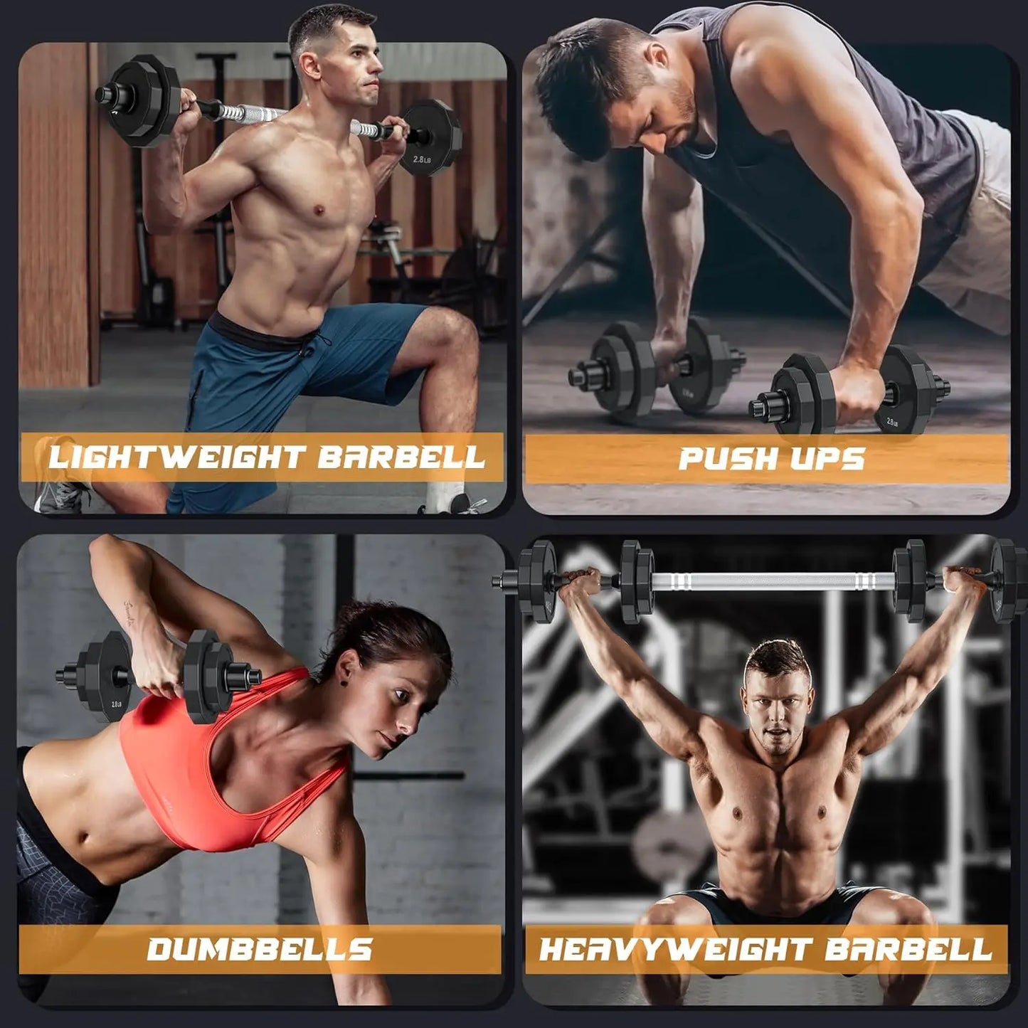 Adjustable Dumbbell Set 22-88Lbs with Solid Steel, Barbell Connector for Home Gym Strength Training Men Women