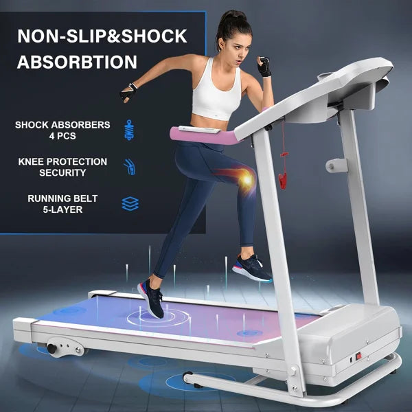 Compact Folding Treadmill for Home - 2.5HP Quiet Motor, 3-Level Incline, 7.5 MPH, Shock Absorption, Space-Saving Running & Walki