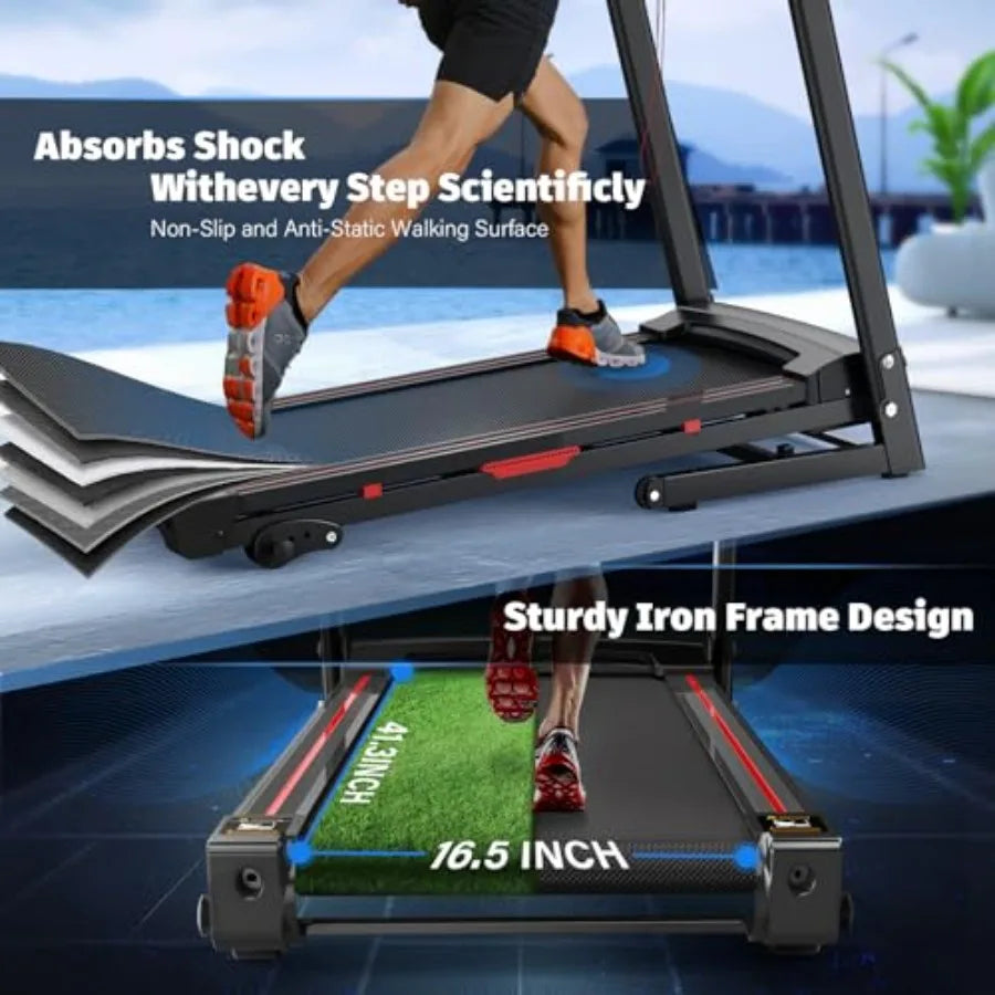Folding Treadmill with Incline for Home 330 lbs Weight Capacity 3.5HP Quiet Motor 3Level Adjustable Incline Wide Running Belt 4