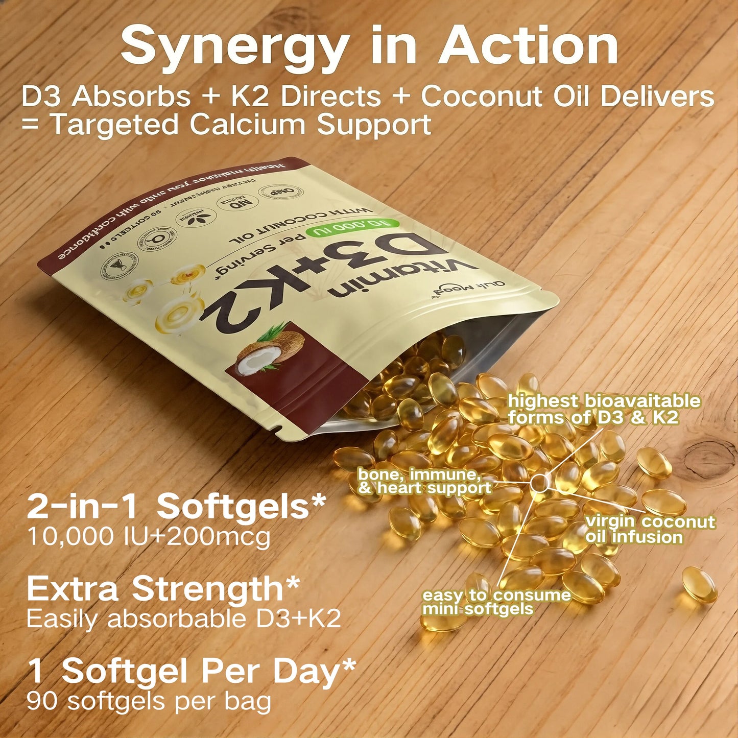 Vitamin D3K2，assists calcium absorption, trace ingredient vitamin supplement soft capsule