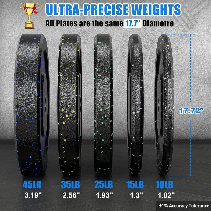 2-Inch Bumper Plates Barbell Rubber Weight Plates Set for Home Gym Strength Training 20-260lbs Multiple Options