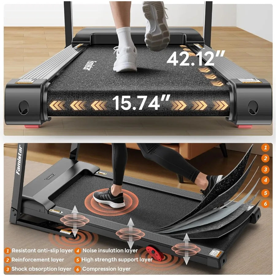 Treadmill with Incline for Home, Folding Treadmill with 300LBS Capacity, 7.5MPH, 16'' Wide Belt, 64 Programs, Shock Absorption,