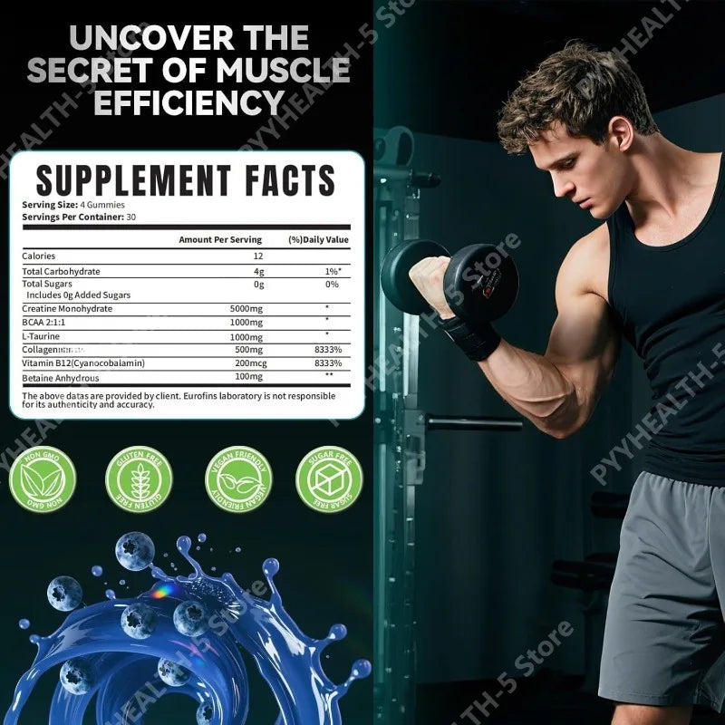 Creatine Monohydrate Gummies Complex for Men Women, Creatine Monohydrate Supplement for Muscle Growth, Strength & Energy Support