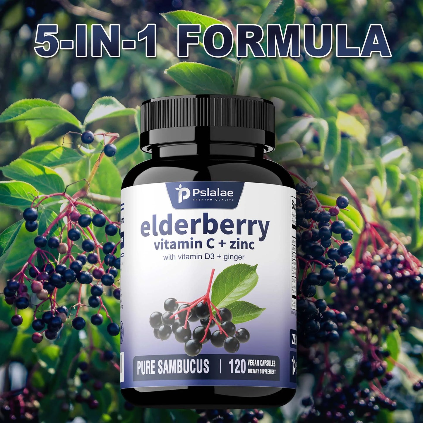 Elderberry, Vitamin C + Zinc - Supports The Immune System, Antioxidant Properties, Promotes Energy Production - 120 Capsules