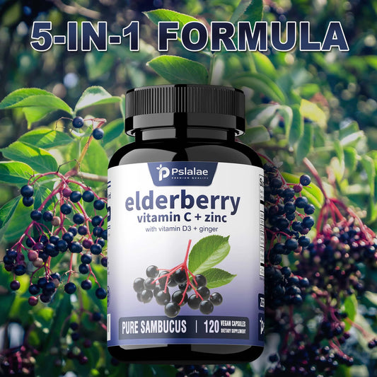 Elderberry, Vitamin C + Zinc - Supports The Immune System, Antioxidant Properties, Promotes Energy Production - 120 Capsules