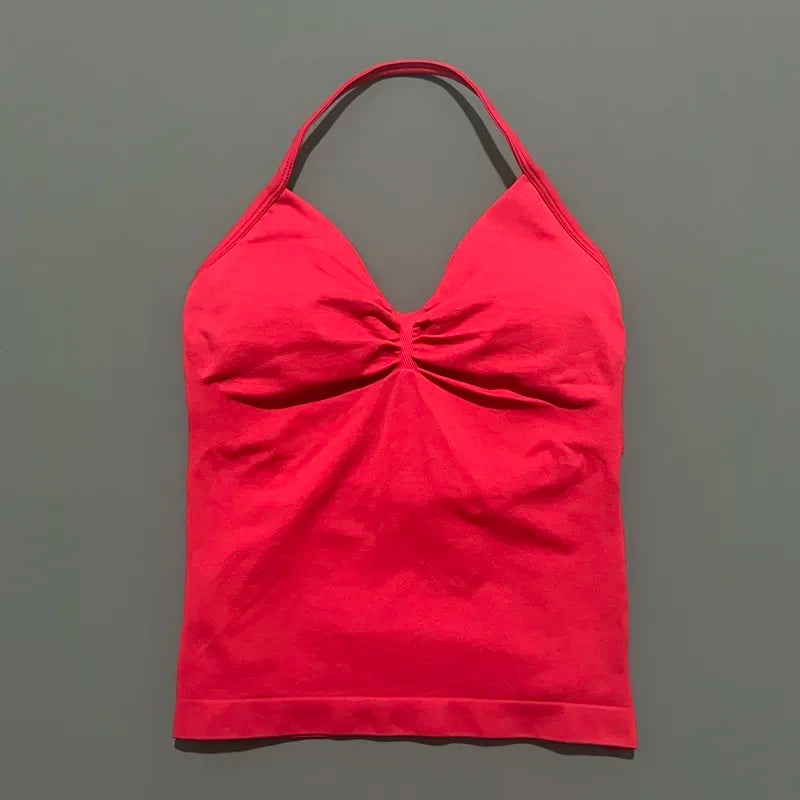 Gym Halter Top Woman Longline Strappy tank Padded Yoga Clothing Removable Cups Yoga Tank Tops Fitness Workout Running Activewear