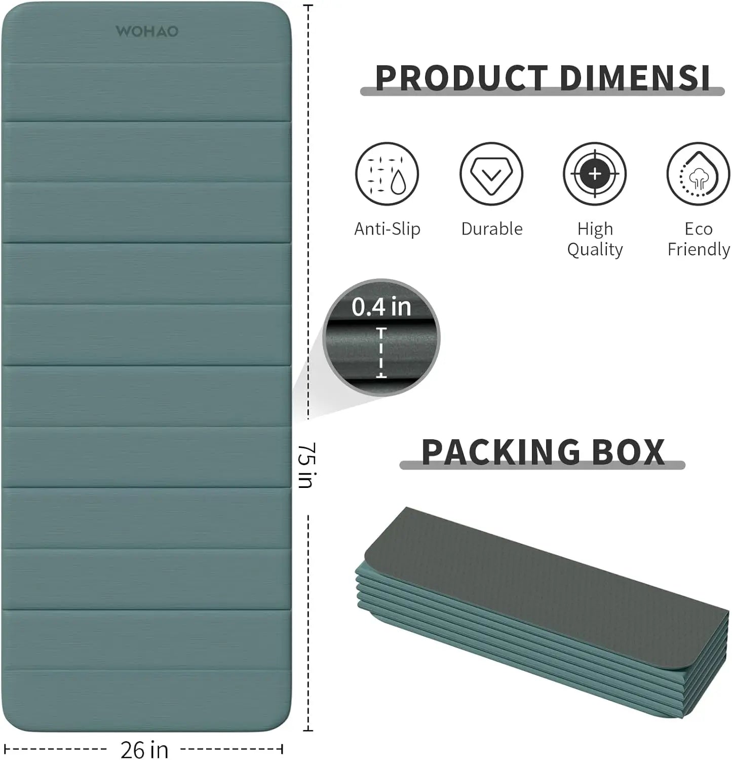 12-Fold Non-Slip Yoga Mat 75x26x0.4 Inches for Yoga, Pilates, Strength Training & Meditation
