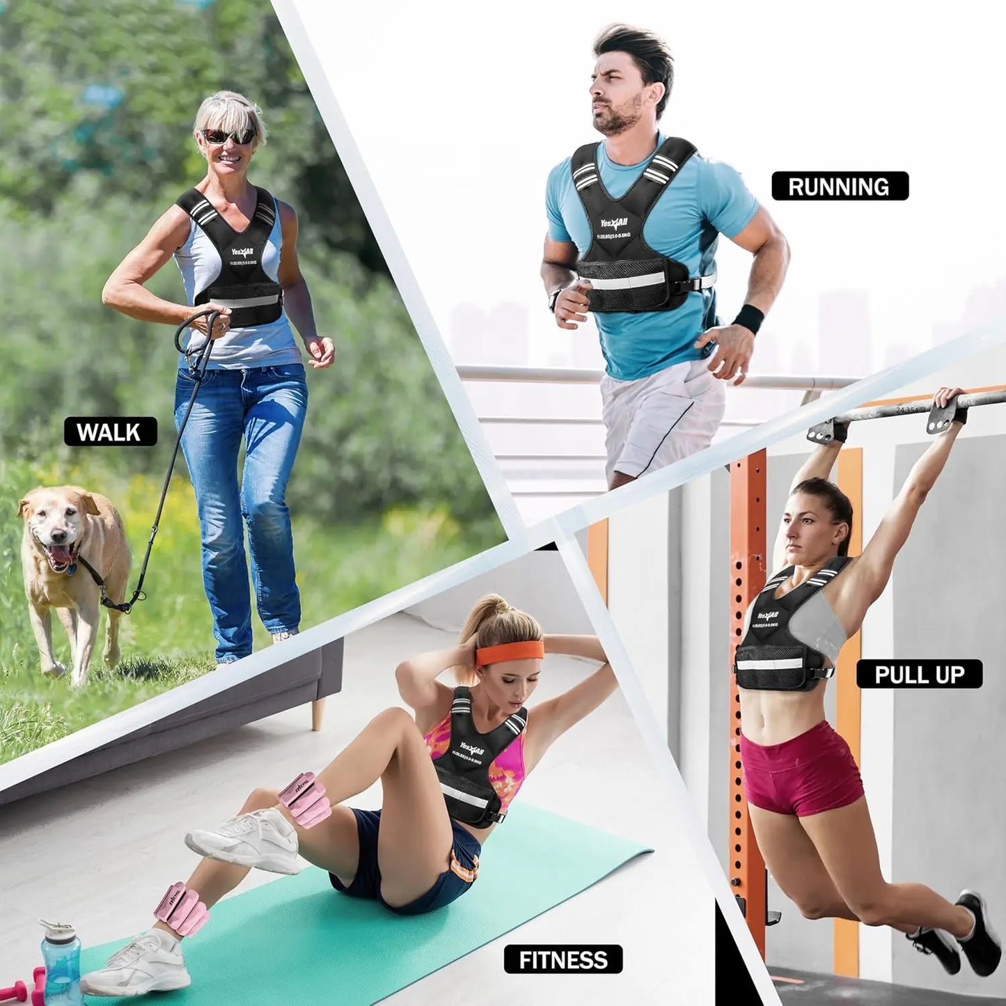 Adjustable Weighted Vest 11-32lbs Reflective Strip for Men & Women Strength Training