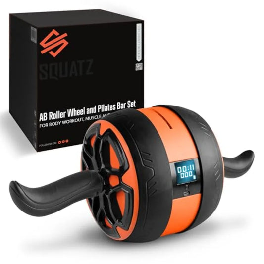 Digital Ab Roller Wheel with Ultra Wide Design and Rubber Handles for Core Strength Training Includes Pilates Mat and Exercise