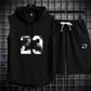 Summer New Men's Sleeveless Hooded T-shirt+shorts pants Sports two-piece set gym  Fashion  Casual Men Women Sports Two Piece Set