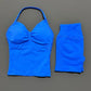 Yoga 2 Pieces Gym Set Women Backless Halter Tops High Waist Seamless Shorts Gym Suit Fitness Sports Bras Sportswear Workout Sets