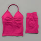 Yoga 2 Pieces Gym Set Women Backless Halter Tops High Waist Seamless Shorts Gym Suit Fitness Sports Bras Sportswear Workout Sets