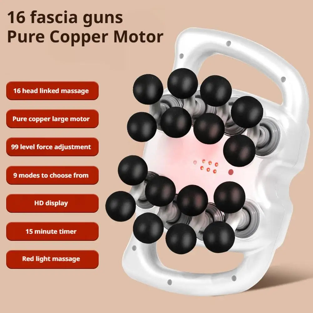 Wireless 16-Head Fascia Massage Gun Deep Tissue Percussion Massager for Muscle Soreness Relief Full Body Use Rechargeable