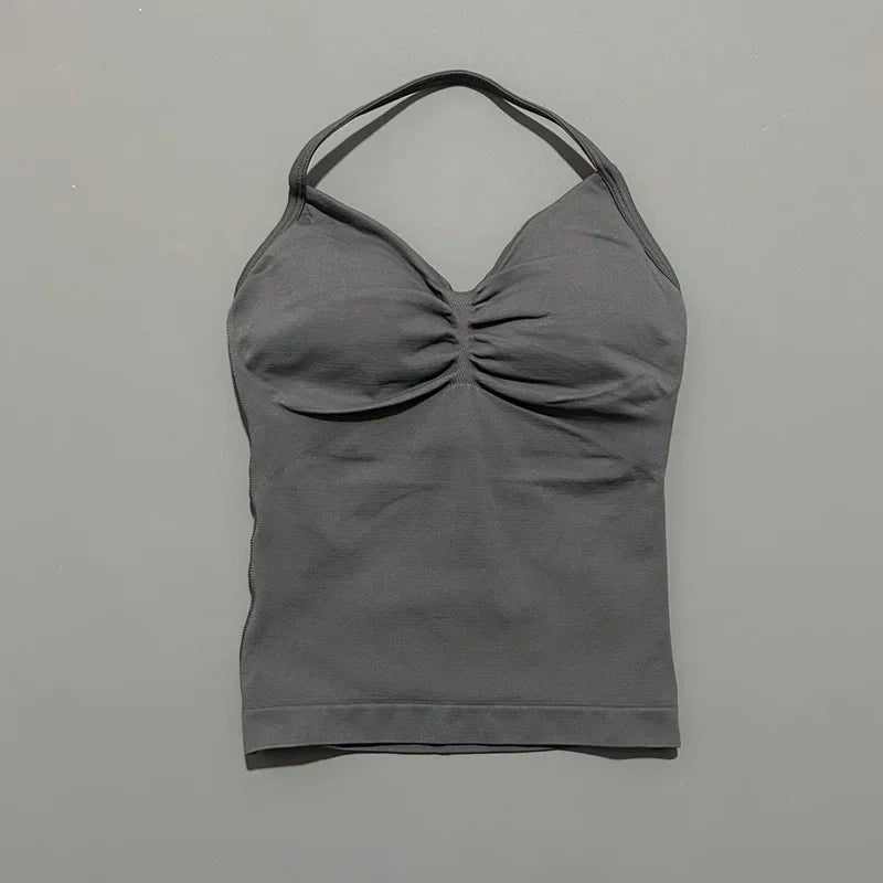 Gym Halter Top Woman Longline Strappy tank Padded Yoga Clothing Removable Cups Yoga Tank Tops Fitness Workout Running Activewear