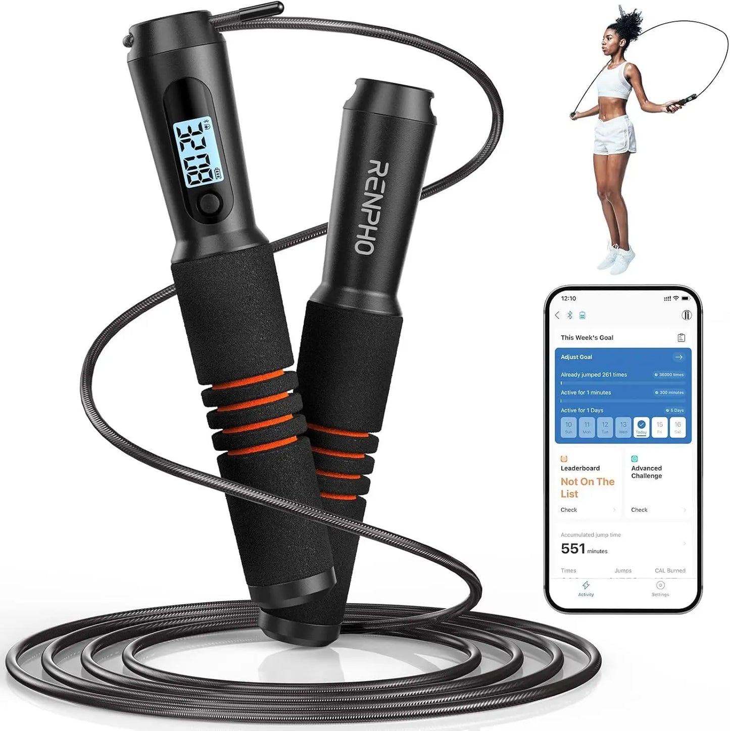 Smart Jump Rope with App Tracking, Tangle-Free Design for Men & Women, Adjustable for Crossfit & Gym