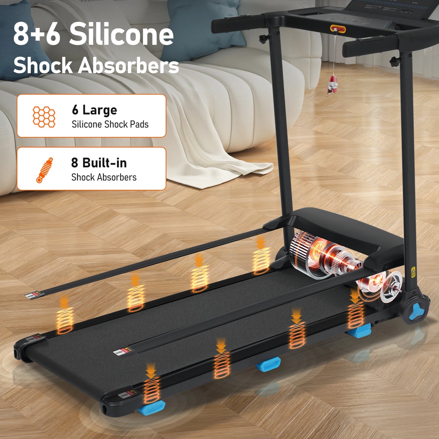 Treadmill with Incline for Home 10.0MPH 300 LBS Capacity Quiet Foldable Treadmills with Heart Rate Sensors Type C USB Bluetooth