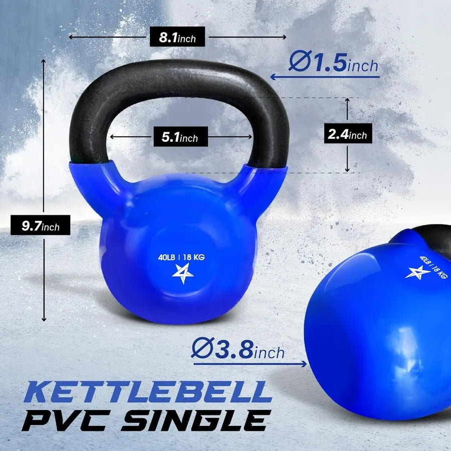 Kettlebell, 40LB Vinyl Coated Cast Iron Strength Training Kettlebells for Home Gym Exercises, Fitness, Full Body Workout Equipme