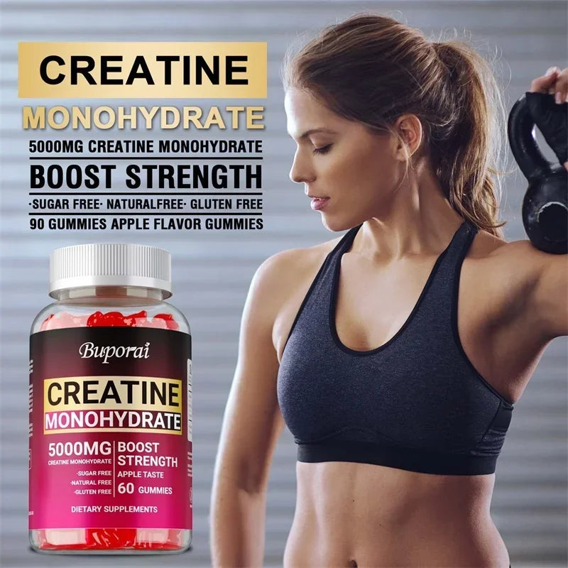 Creatine Monohydrate Gummies - Increases Endurance, Builds Muscle, Improve Athletic Performance, Energy and Focus, Non-GMO