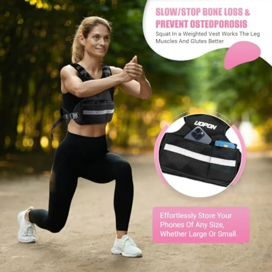 Adjustable Weighted Vest for Women, 6-12 Lbs Rucking Vest with 6 Ironsand Weights, Great Weighted Vest with Plus Pockets & Refle