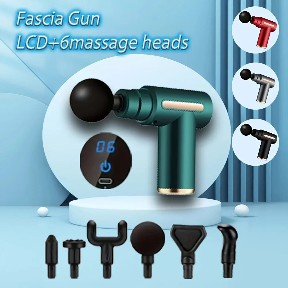 Fitness Hammer Compact Deep Tissue Massager -USB Rechargeable Fascia Gun Muscle Massage Device Featuring 4 Interchangeable Heads