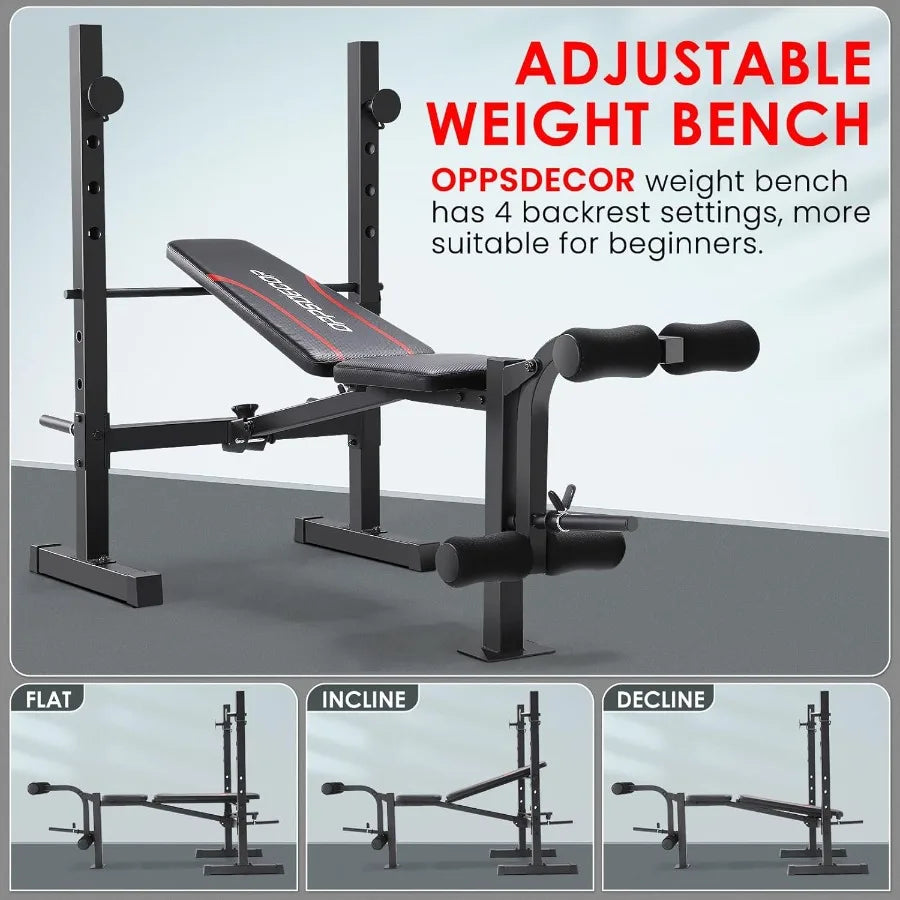 Weight Bench Set Multi-Function Adjustable Bench Press with Squat Rack Leg Extension Leg Curl Workout Bench Foldable Workout Be