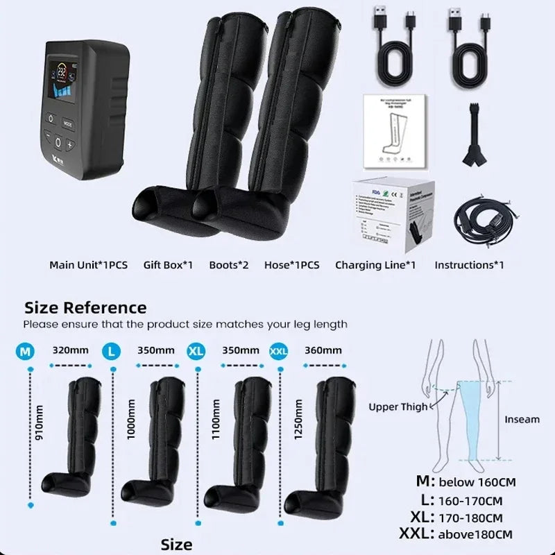 Air Leg Massager Compression Boots Air Pressure Pressotherapy Foot Calf Therapy Device 4 Chamber Fast Recovery Massage Machine